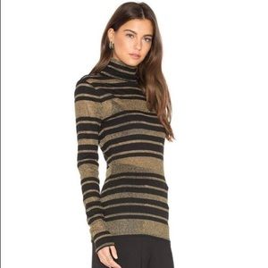 Bcbgmaxazria Shimmer Gold and Black Fitted Turtleneck